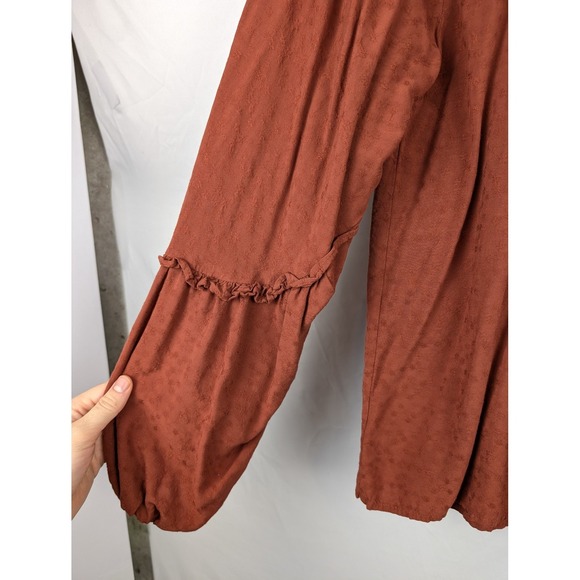 Boho Peasant Blouse Long Sleeve Rust Ruffle Tassel Boho Fairy Cottagecore - Picture 8 of 11